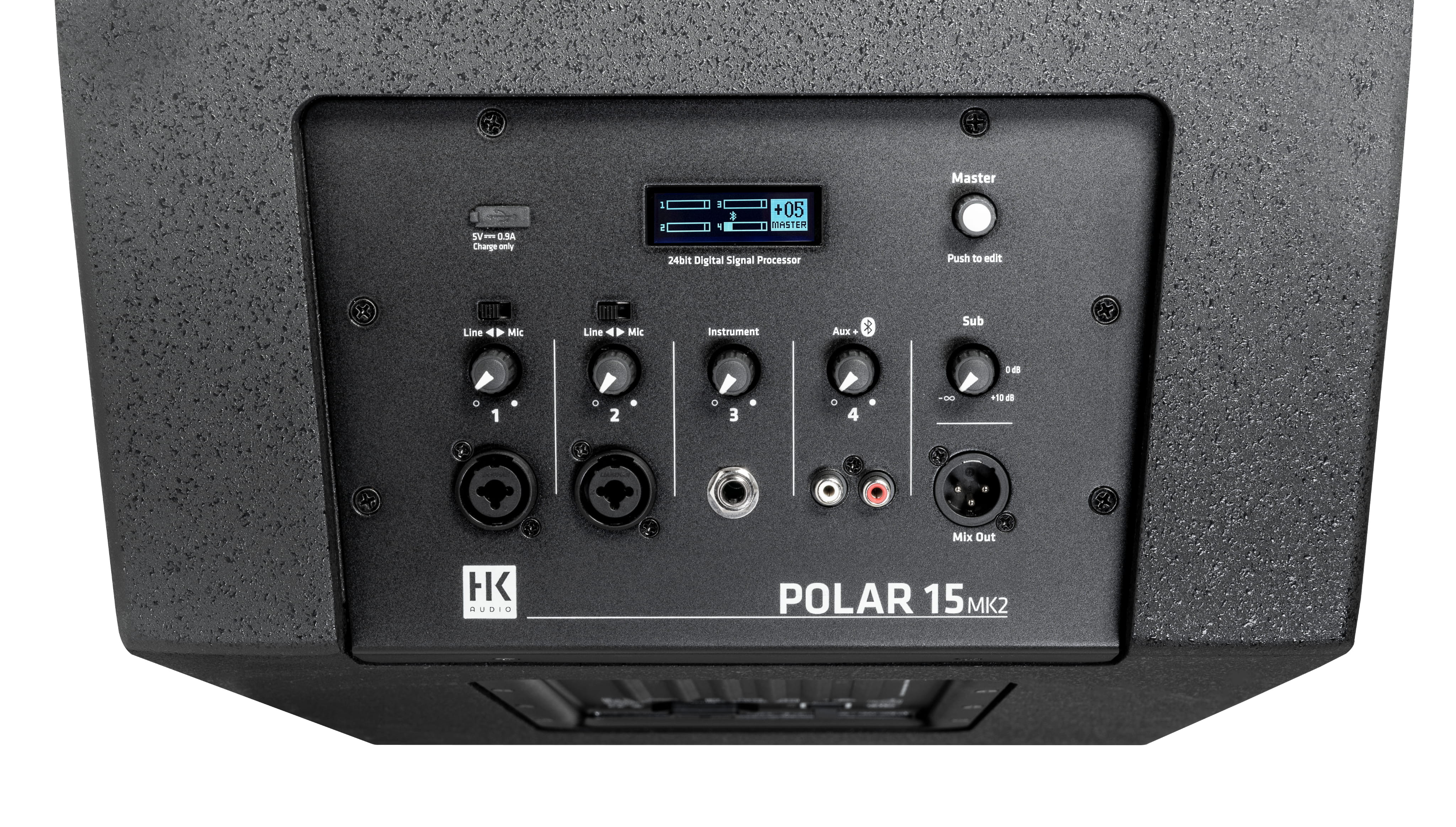 Subwoofer pannel control HK AUDIO Polar 15 MKII topshot white background